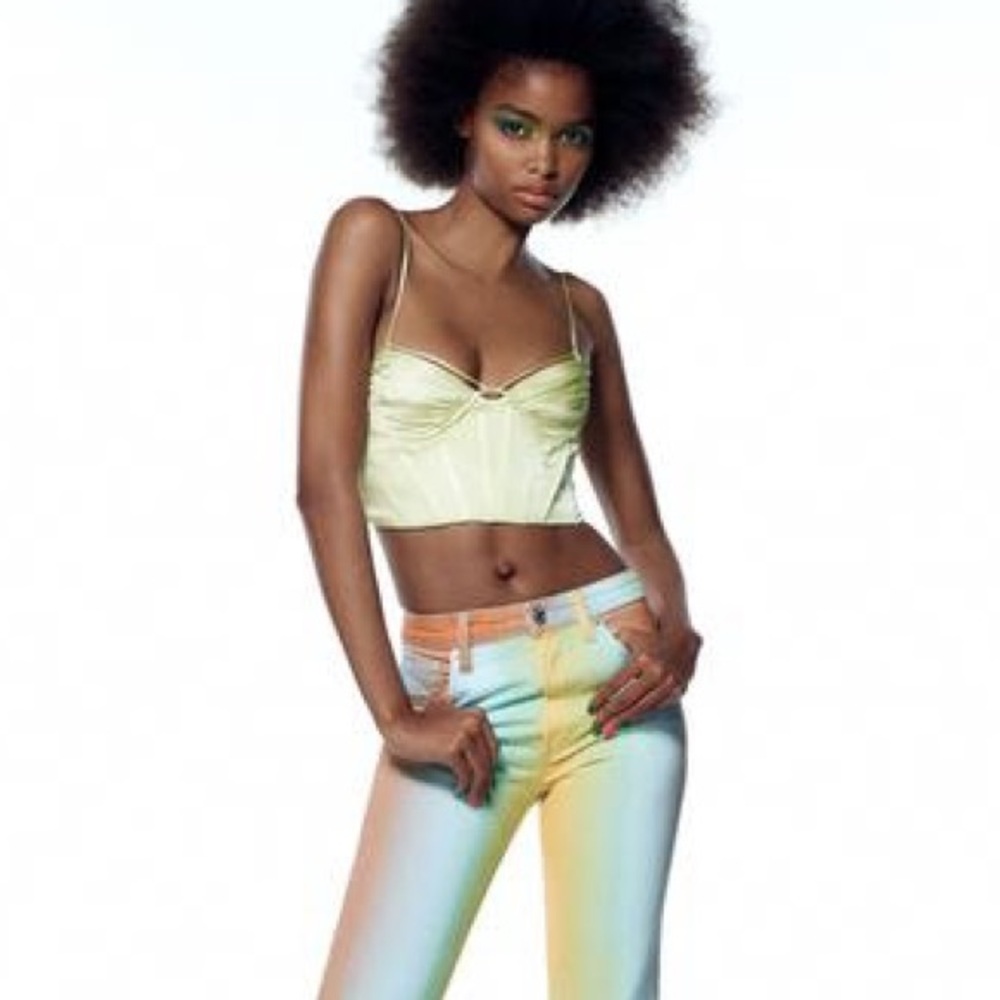 Zara Satin Effect Corset Top in Lime Green